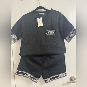 Terno Black Embossed T-Shirt and Shorts